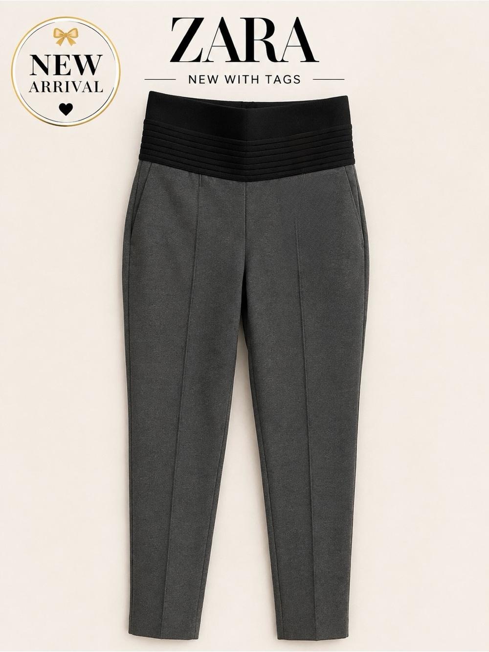🖤 Zara High-Waisted Contrast Waistband Trousers — New With Tags 🏷️